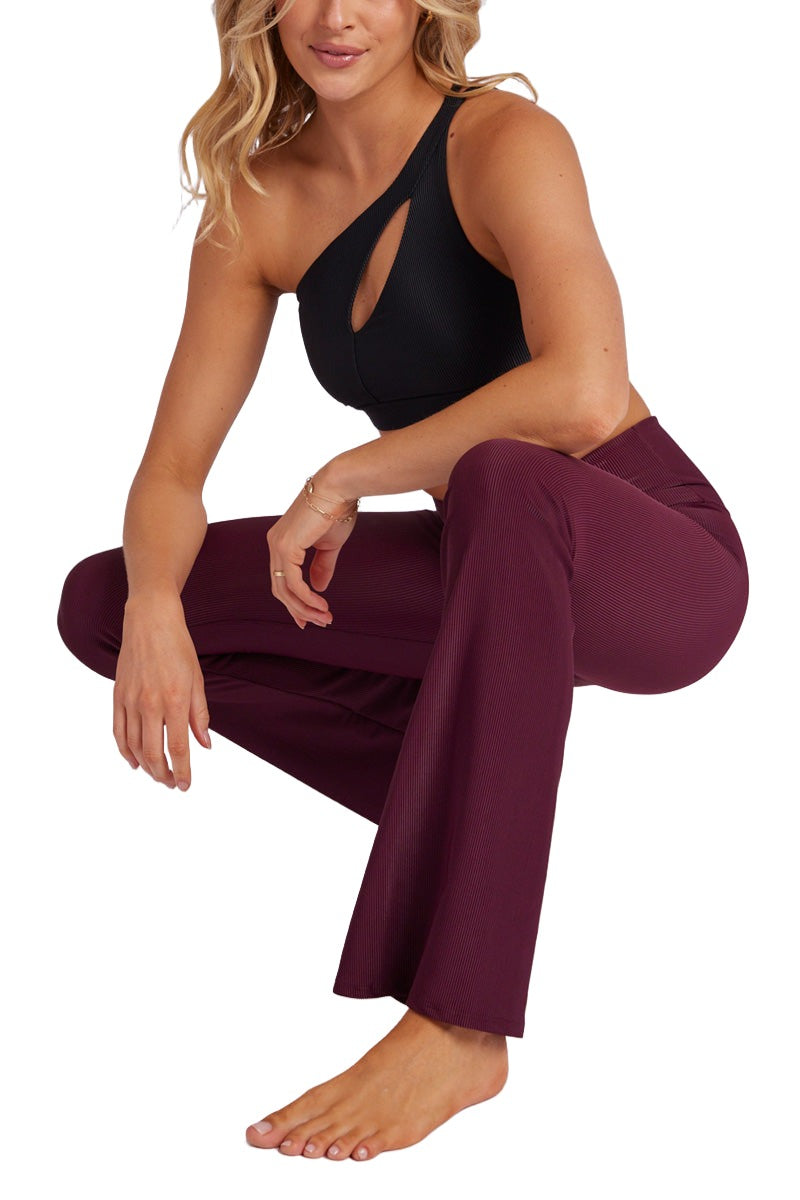 Onzie Studio Flare Ribbed Pant 2285 - Fig Rib - Rear View