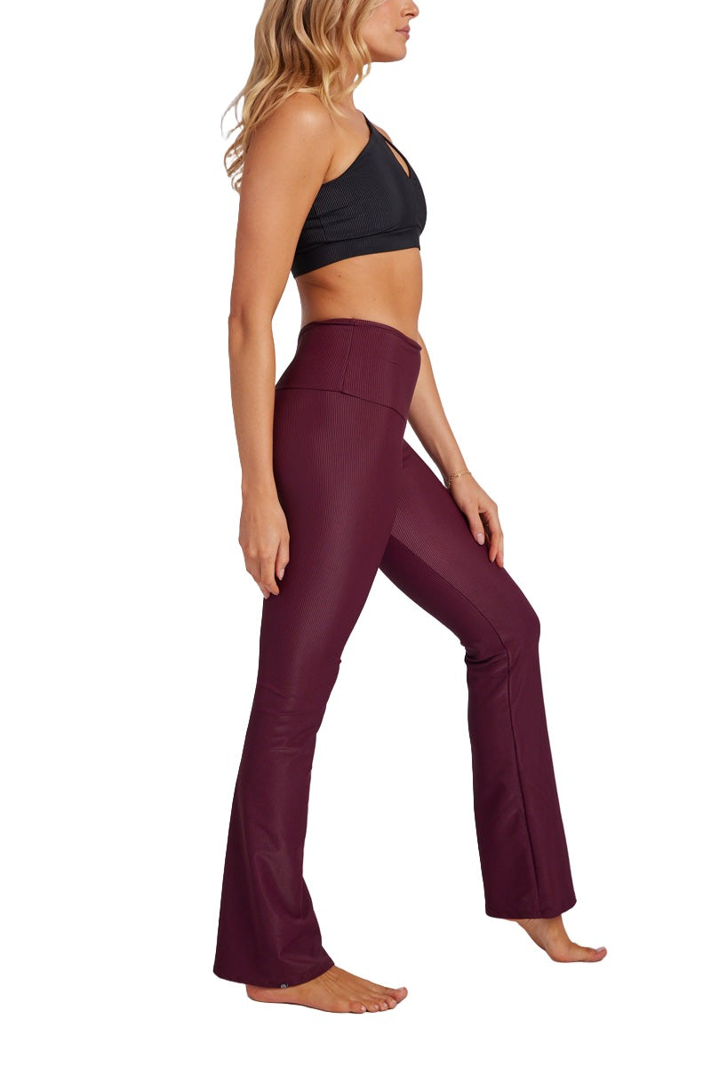 Onzie Studio Flare Ribbed Pant 2285 - Fig Rib - Side View