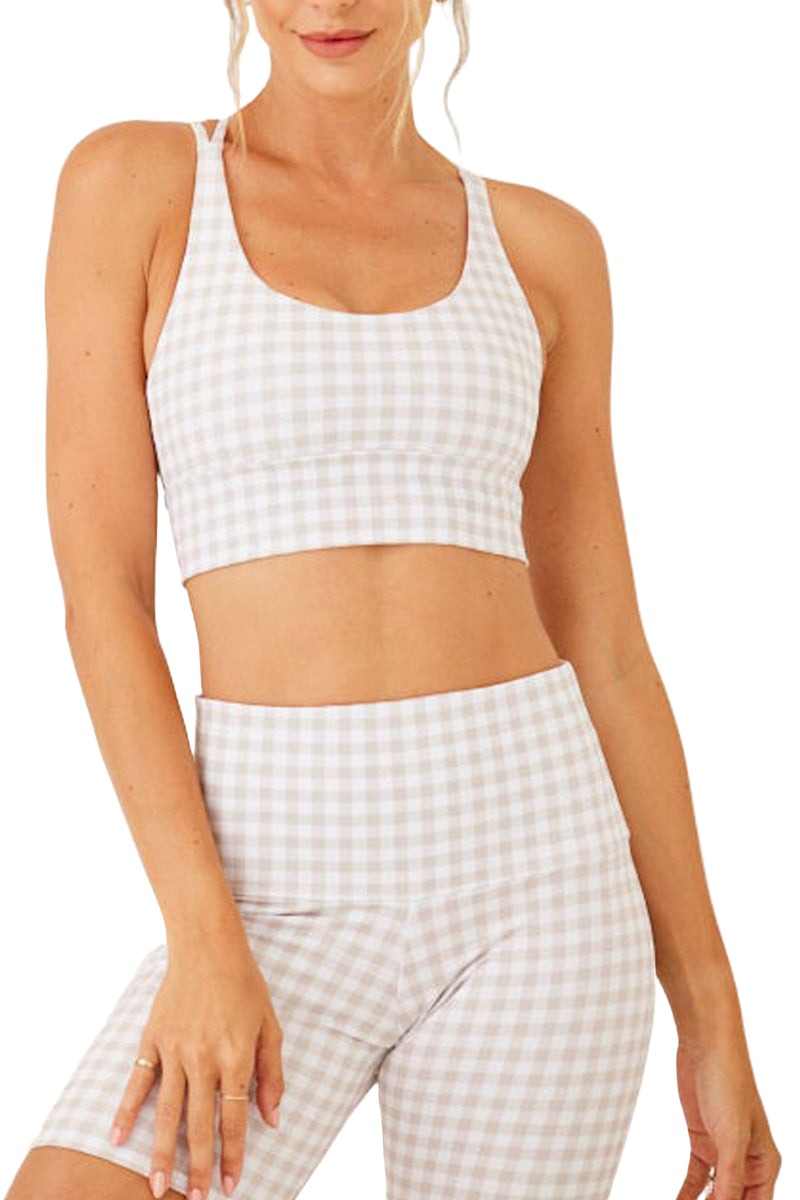 Onzie Flow Sacred Bra 3805 and Plus - Dune Gingham - Front View