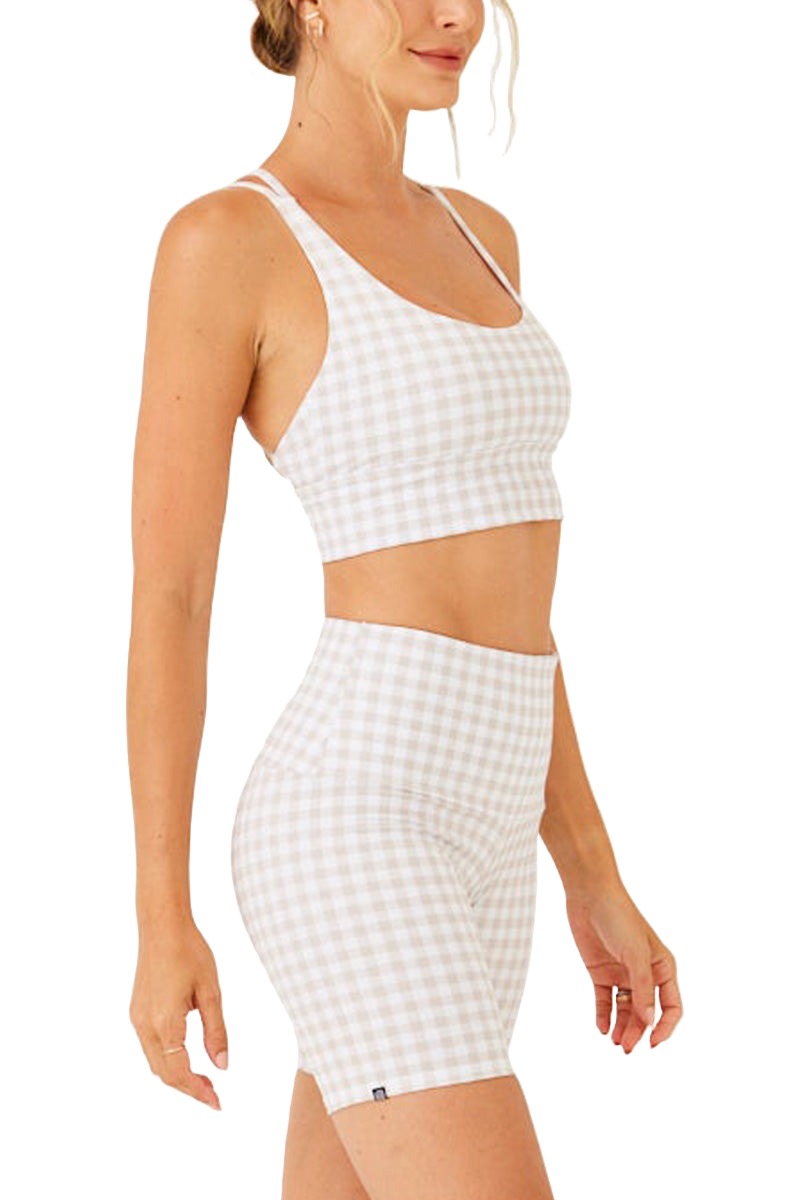 Onzie Flow Sacred Bra 3805 and Plus - Dune Gingham - Side View