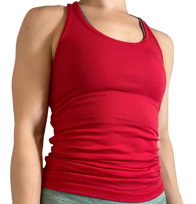 Zenana Racer Ribbed Knit Tank T1159  - Ruby Red  - front view