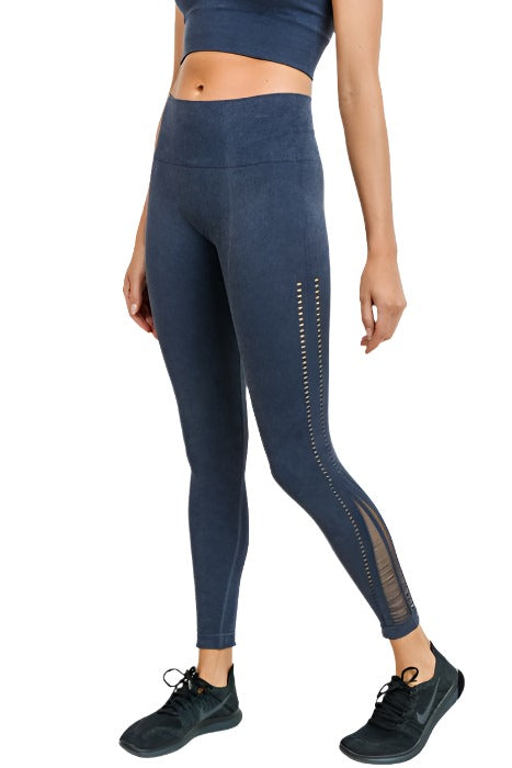 Mono B Threaded & Perforated Mineral Seamless Leggings APH2658 - Washed Grey  -  front view