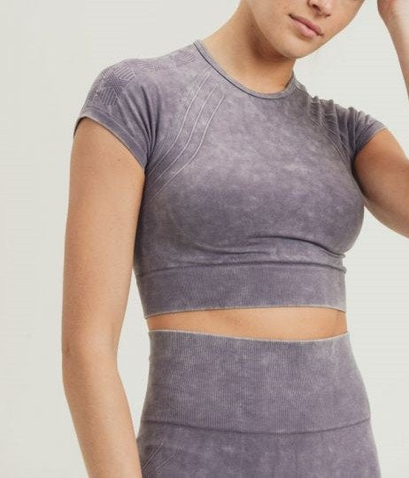 Waves and Crosses Seamless Raglan Crop Top AT2722 Mauve - front alt view