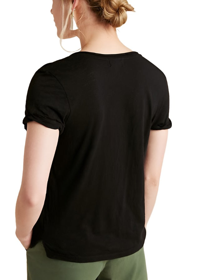 TLA V-Neck Tee Shirt with Pocket - Black - rear view