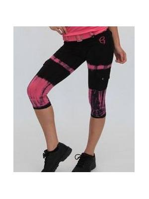 Equilibrium Activewear Tie Dyed Capri C344 - Pink-Black Tie Dye -  front view