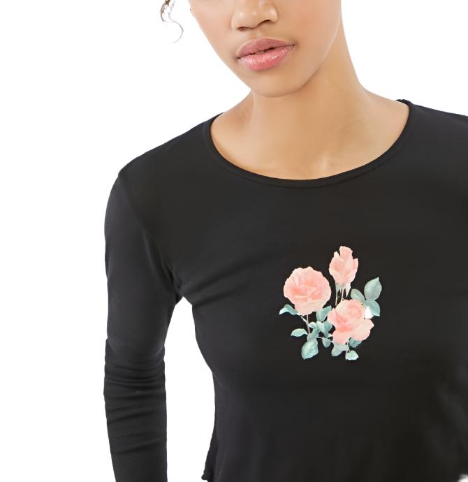 Floral long sleeve crop top hotsell