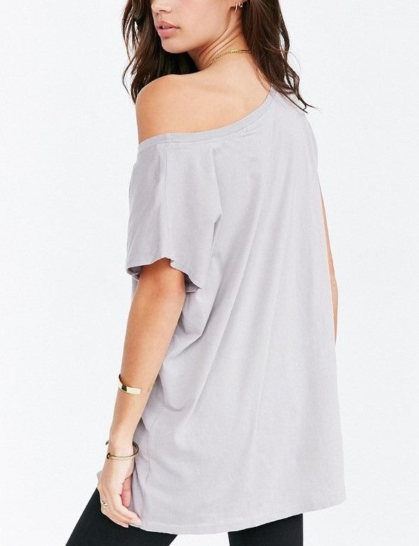 Truly Madly Deeply Off the Shoulder Tee Shirt - Pale Blue  - rear view