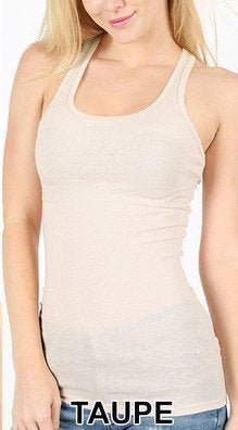 Zenana Racer Ribbed Knit Tank T1159 - taupe - front view
