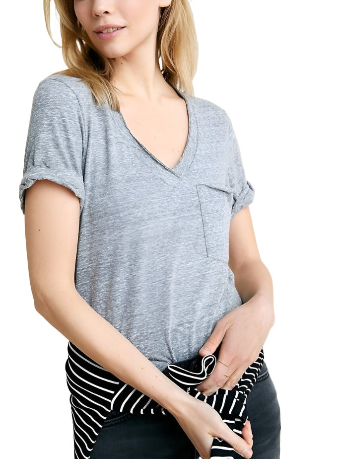 TLA V-Neck Tee Shirt with Pocket - Heather Gray - front alt view