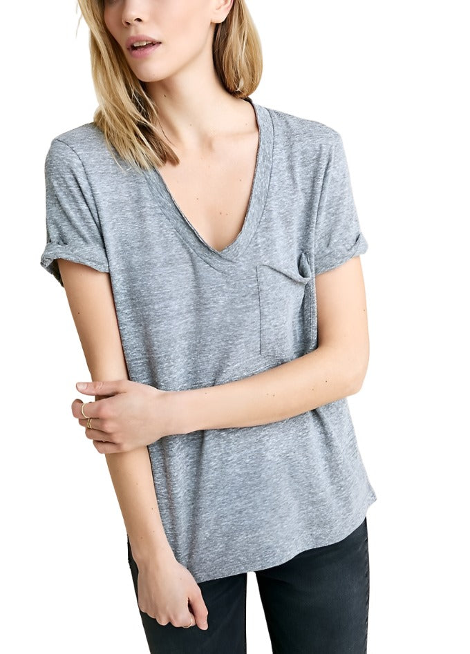 TLA V-Neck Tee Shirt with Pocket - Heather Gray - front view