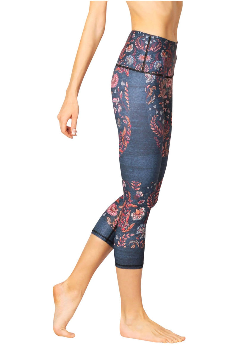 Festival Denim Printed Yoga Crops by Yoga Democracy