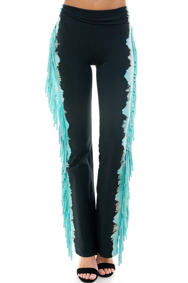 T-Party Fold Down TIE DYED FRINGE SIDES Mineral Washed Yoga Pants CJ72519