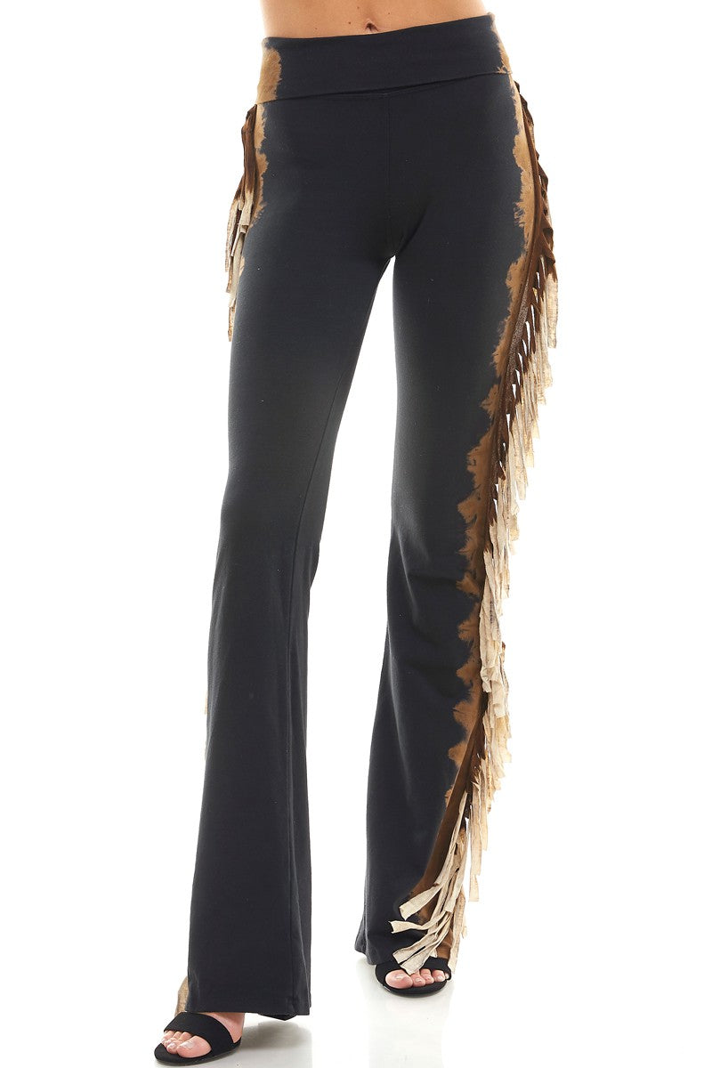 T-Party Fold Down TIE DYED FRINGE SIDES Mineral Washed Yoga Pants CJ72519