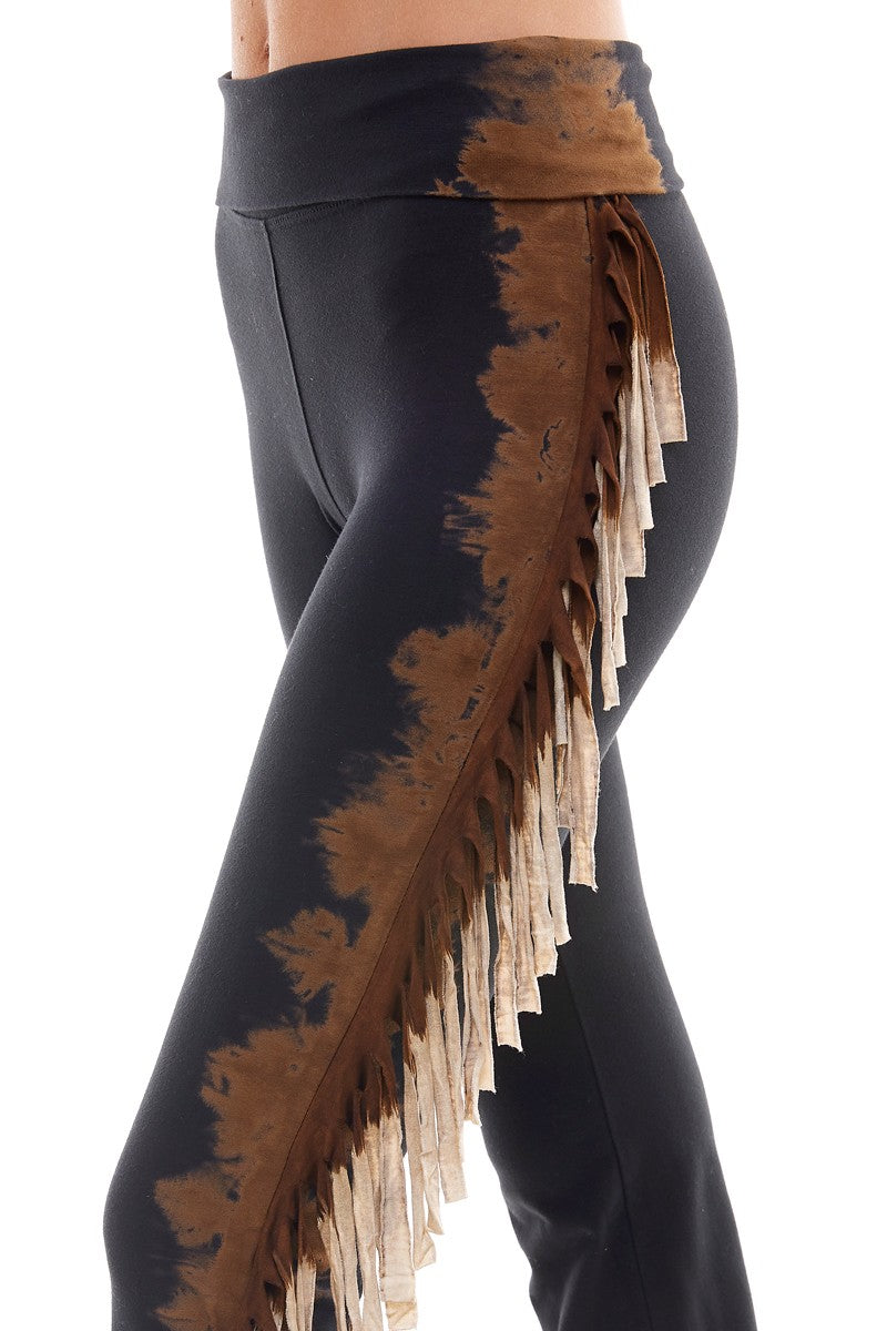 T-Party Fold Down TIE DYED FRINGE SIDES Mineral Washed Yoga Pants CJ72519