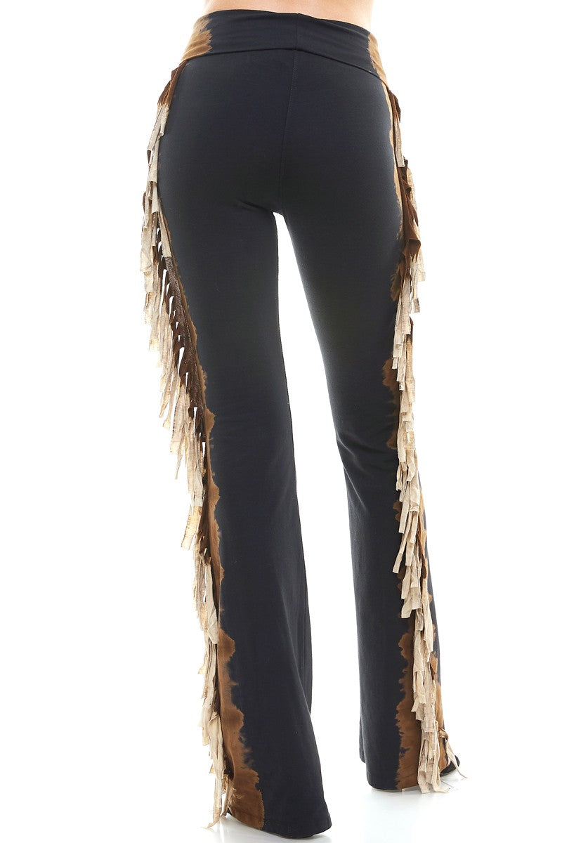 T-Party Fold Down TIE DYED FRINGE SIDES Mineral Washed Yoga Pants CJ72519