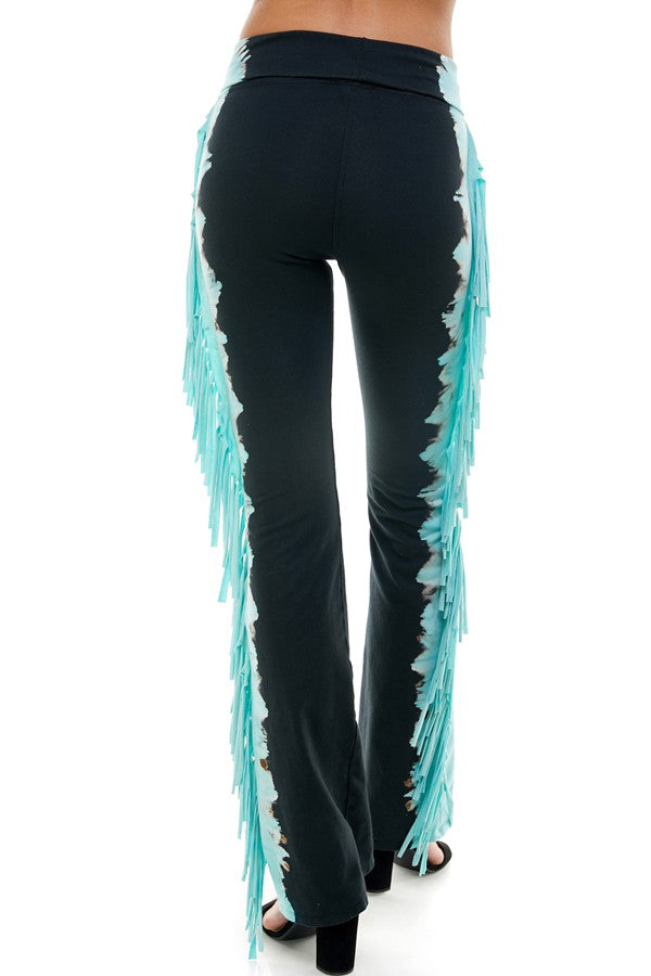 T-Party Fold Down TIE DYED FRINGE SIDES Mineral Washed Yoga Pants CJ72519