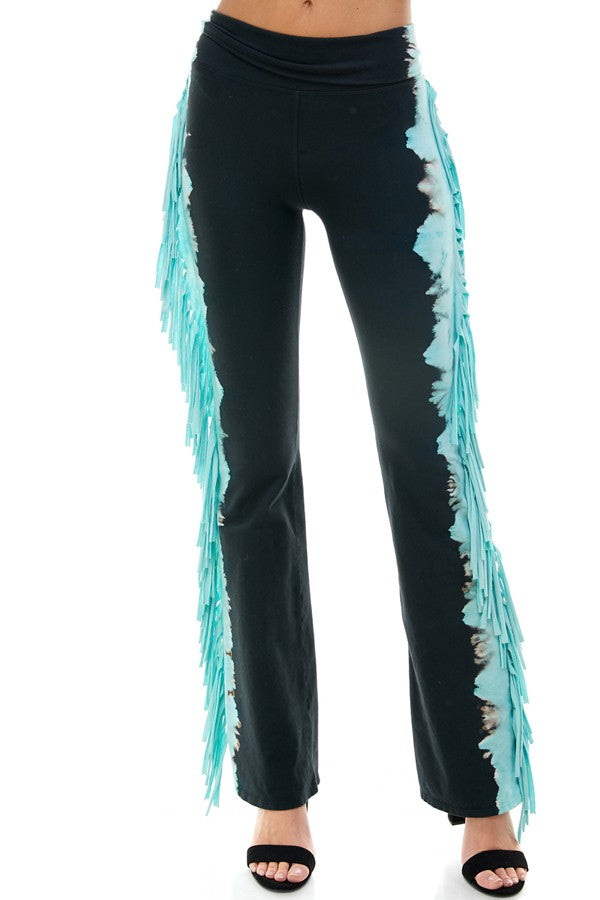 T-Party Fold Down TIE DYED FRINGE SIDES Mineral Washed Yoga Pants CJ72519