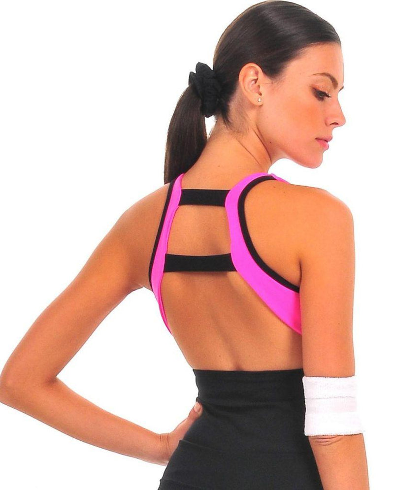 Plain High Neck Strappy Backless Push Up Sports Bra with Removable