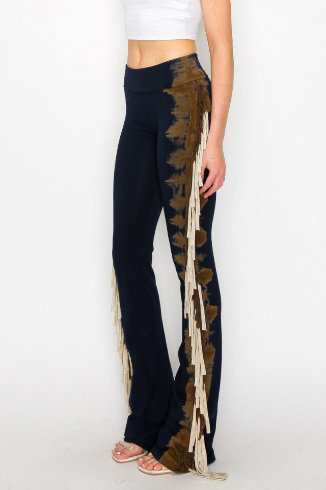 T-Party Fold Down TIE DYED FRINGE SIDES Mineral Washed Yoga Pants CJ72519