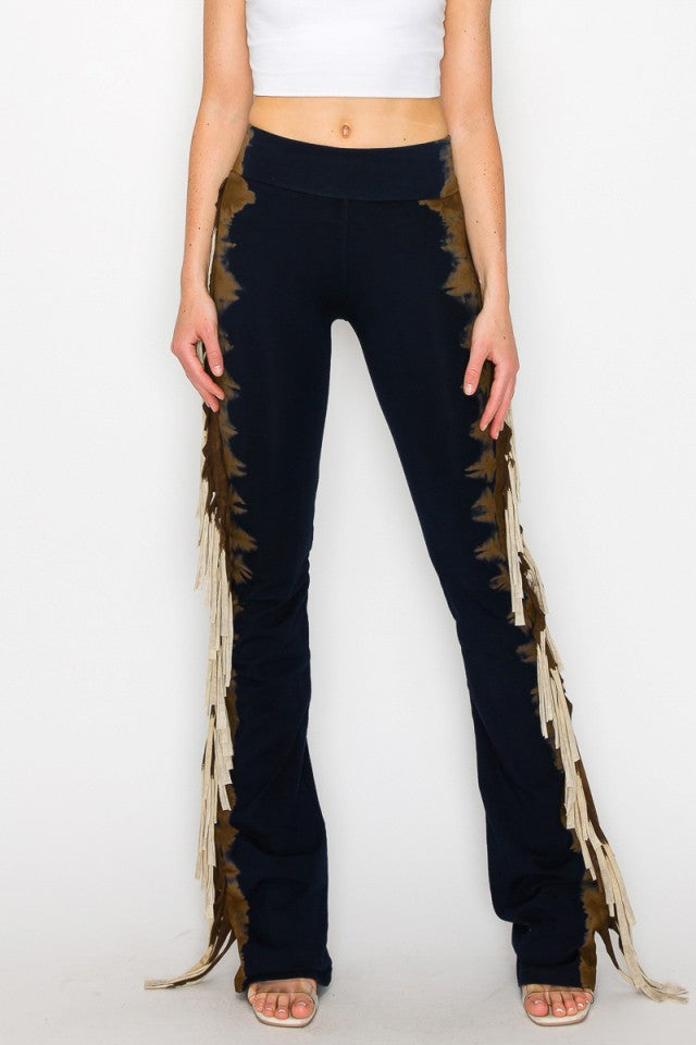 T-Party Fold Down TIE DYED FRINGE SIDES Mineral Washed Yoga Pants CJ72519