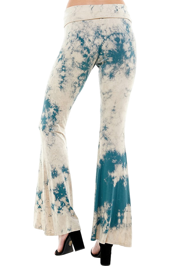 T-Party Fold Over Tie Dye Bell Bottom - Teal Tie Dye - Back View