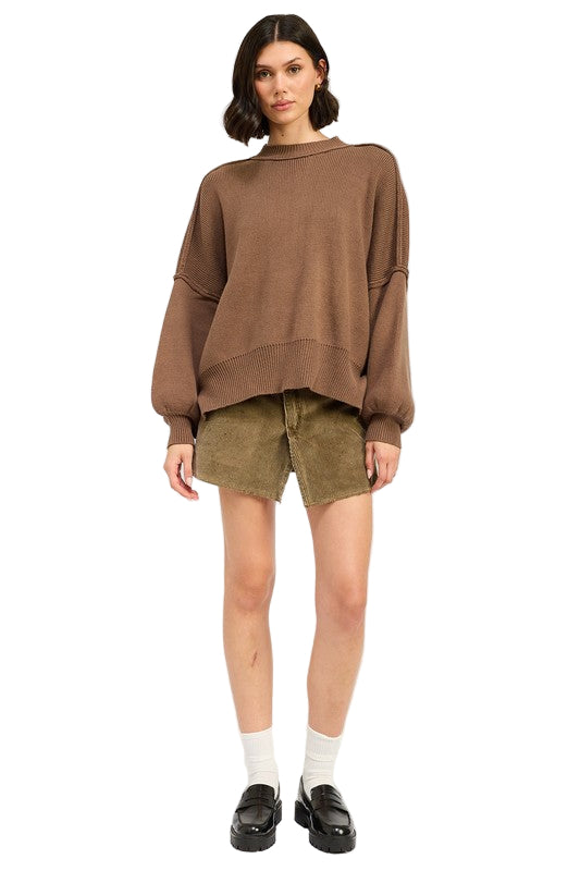 EMORY PARK OVER FITTED LONG SLEEVE SWEATER TOP - Brown - Front Full View