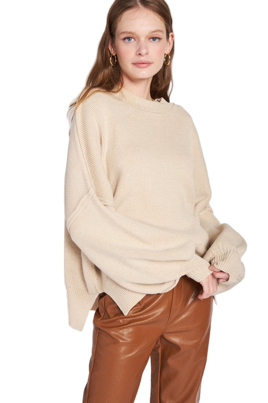 EMORY PARK OVER FITTED LONG SLEEVE SWEATER TOP - ecru - Front View