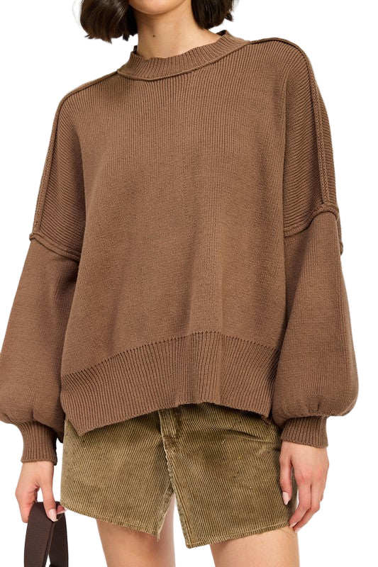 EMORY PARK OVER FITTED LONG SLEEVE SWEATER TOP - Brown - Front View