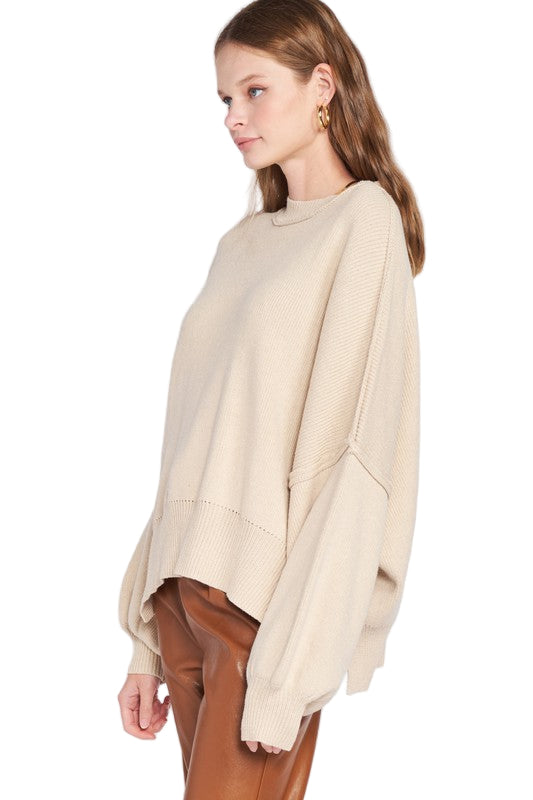 EMORY PARK OVER FITTED LONG SLEEVE SWEATER TOP - ecru - Side View