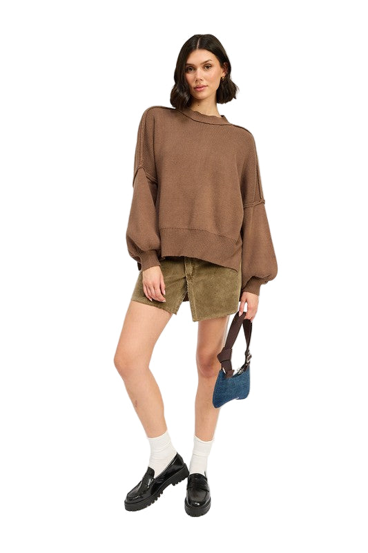 EMORY PARK OVER FITTED LONG SLEEVE SWEATER TOP - Brown - Front Full View