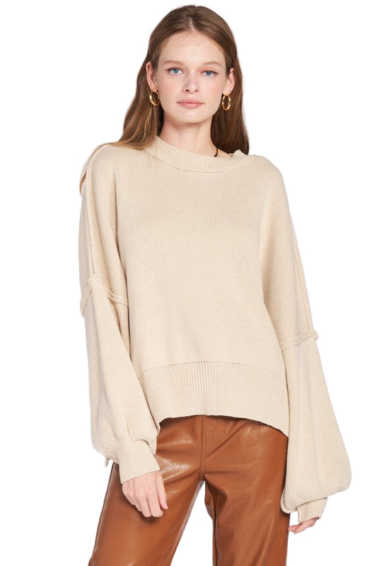 EMORY PARK OVER FITTED LONG SLEEVE SWEATER TOP - ecru - Front View