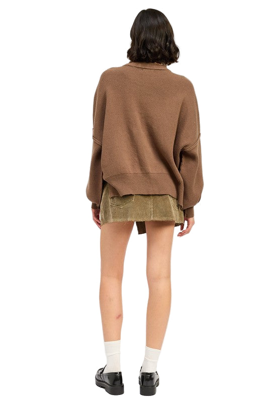 EMORY PARK OVER FITTED LONG SLEEVE SWEATER TOP - Brown - Back Full View