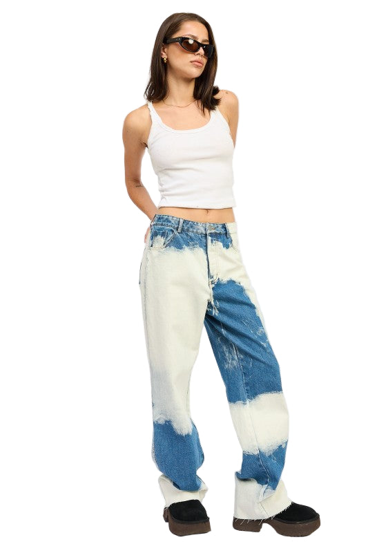 EMORY PARK HIGH WAISTED TIE DYE JEANS - Denim - Side Full View