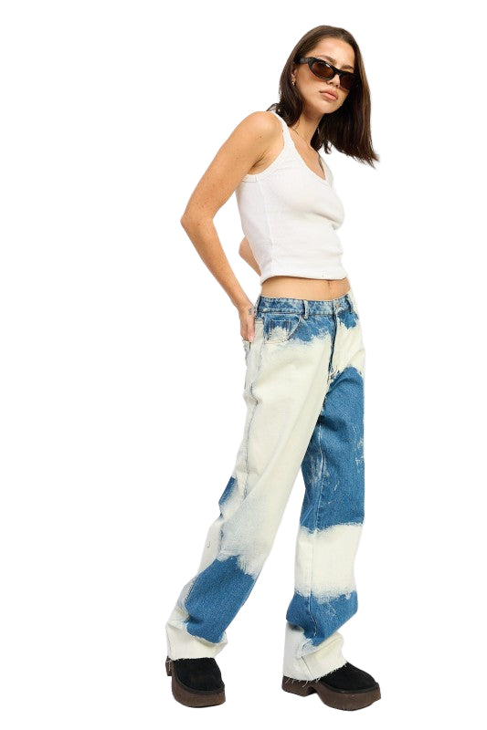 EMORY PARK HIGH WAISTED TIE DYE JEANS - Denim - Side Full View