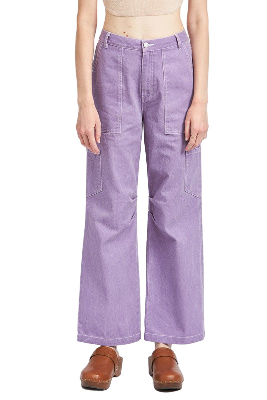 EMORY PARK HIGH RISE FIT CARGO PANTS - Purple - Front View