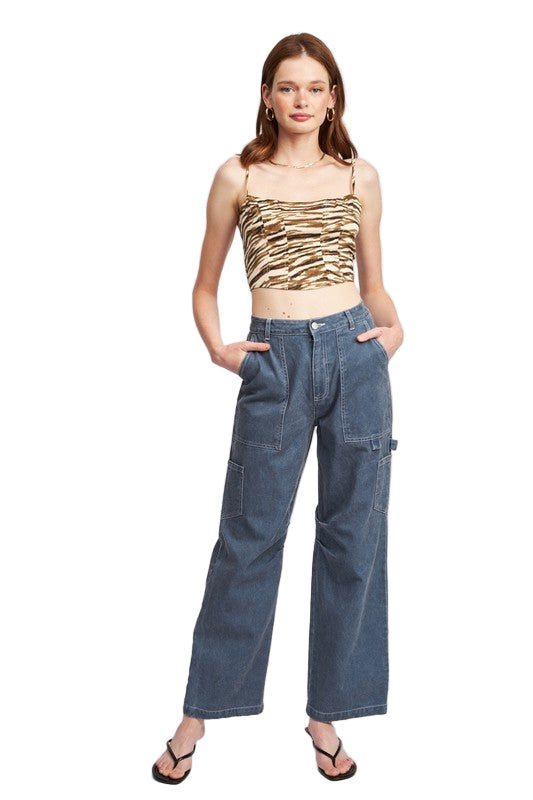 EMORY PARK HIGH RISE FIT CARGO PANTS - Dk Blue - Front Full View