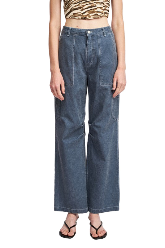 EMORY PARK HIGH RISE FIT CARGO PANTS - Dk Blue - Front View