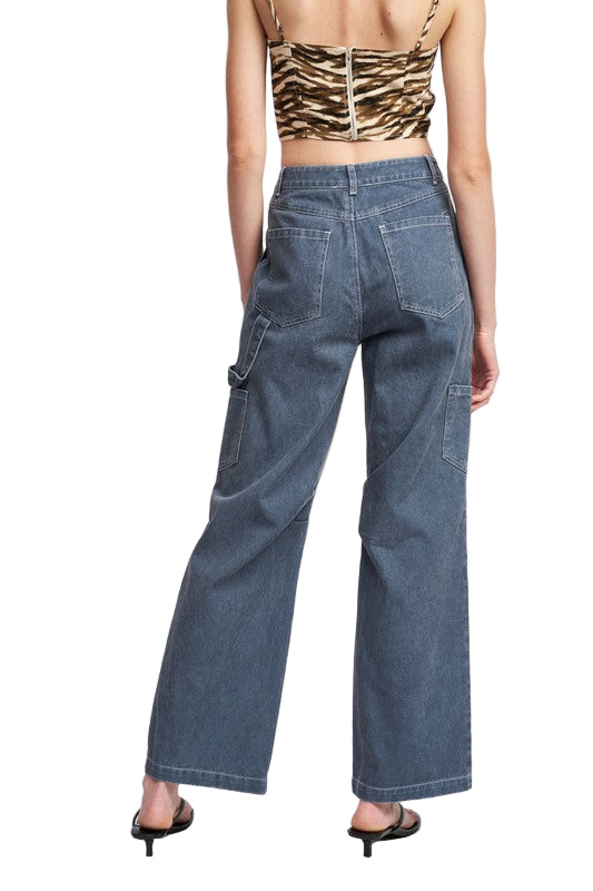 EMORY PARK HIGH RISE FIT CARGO PANTS - Dk Blue - Back View