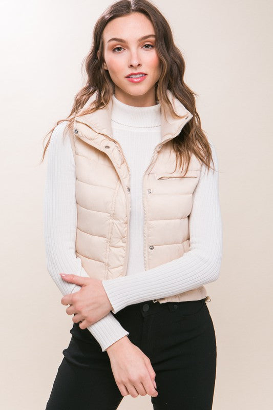 High Neck Zip Up Puffer Vest by Love Tree