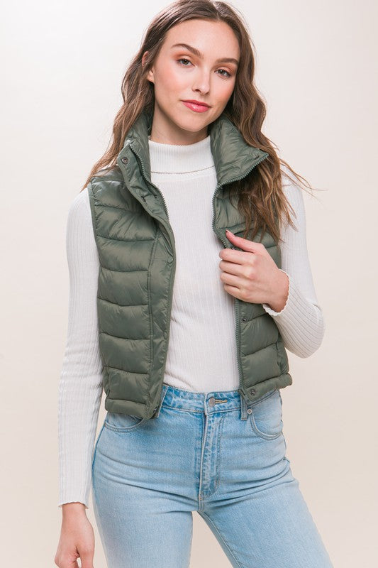 High Neck Zip Up Puffer Vest by Love Tree