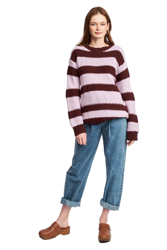 EMORY PARK OVERSIZED SWEATER TOP - Brown Lavender - Front Full View
