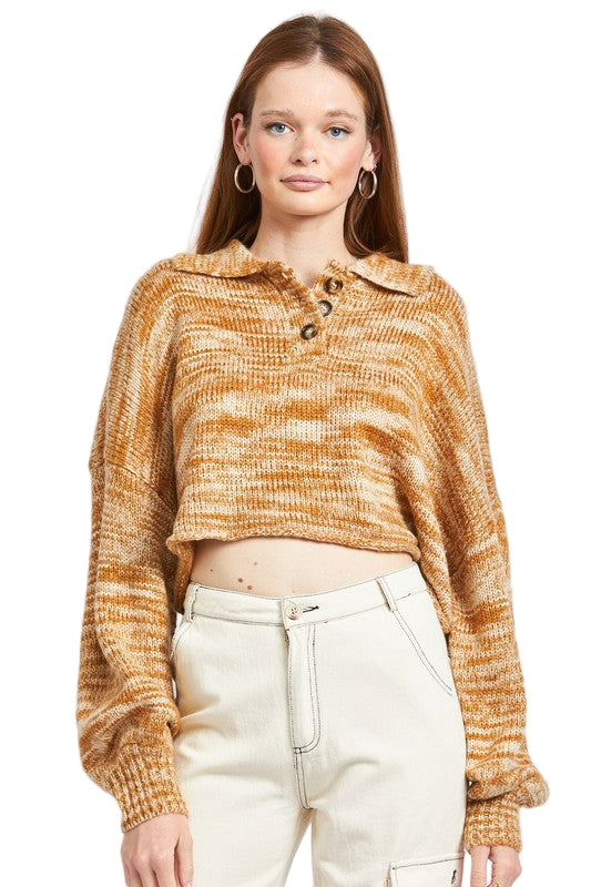 EMORY PARK LONG SLEEVE COLLARED SWEATER - Tan - Front View