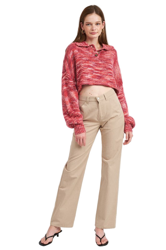 EMORY PARK LONG SLEEVE COLLARED SWEATER - Berry - Front Full View