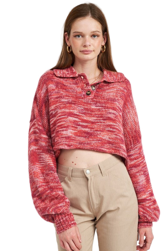 EMORY PARK LONG SLEEVE COLLARED SWEATER - Berry - Front View