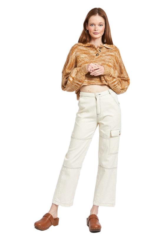 EMORY PARK LONG SLEEVE COLLARED SWEATER - Tan - Front Full View