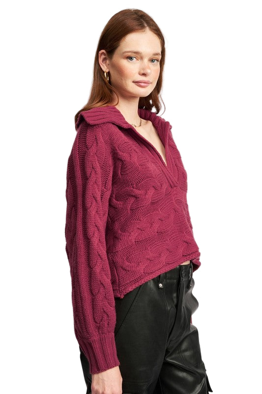 EMORY PARK LONG SLEEVE COLLARED SWEATER - Berry - Side View