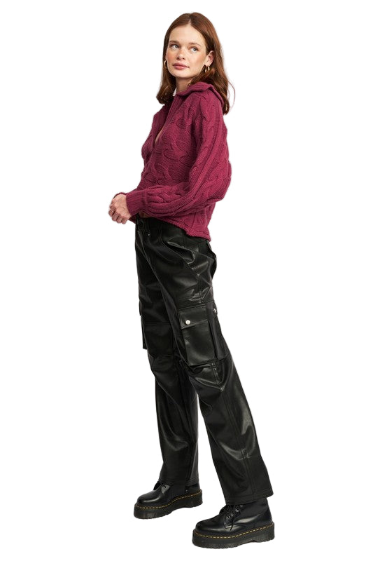 EMORY PARK LONG SLEEVE COLLARED SWEATER - Berry - Front Full View