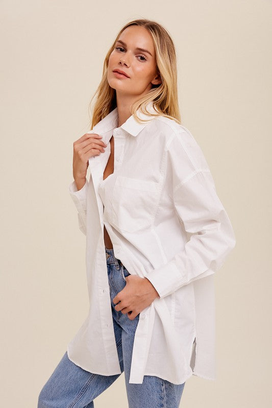 Listicle Oversized Trendy Button Down Shirt