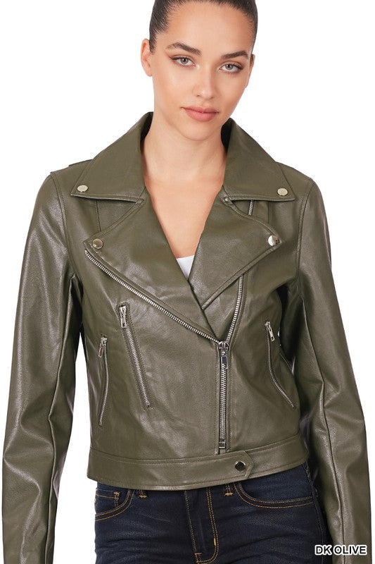 Vegan Leather Moto Jacket by Zenana
