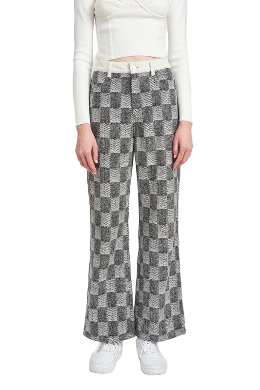 EMORY PARK PLAID WIDE LEG PANTS - Black Multi - Front View